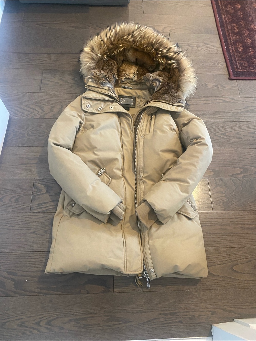 Mackage Women’s Tan Down Parka with Fur-Trim Hood